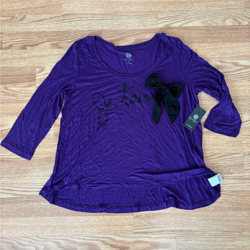 Jessica Simpson Purple Women's Top with Black Bow Super Soft Comfy Sz L